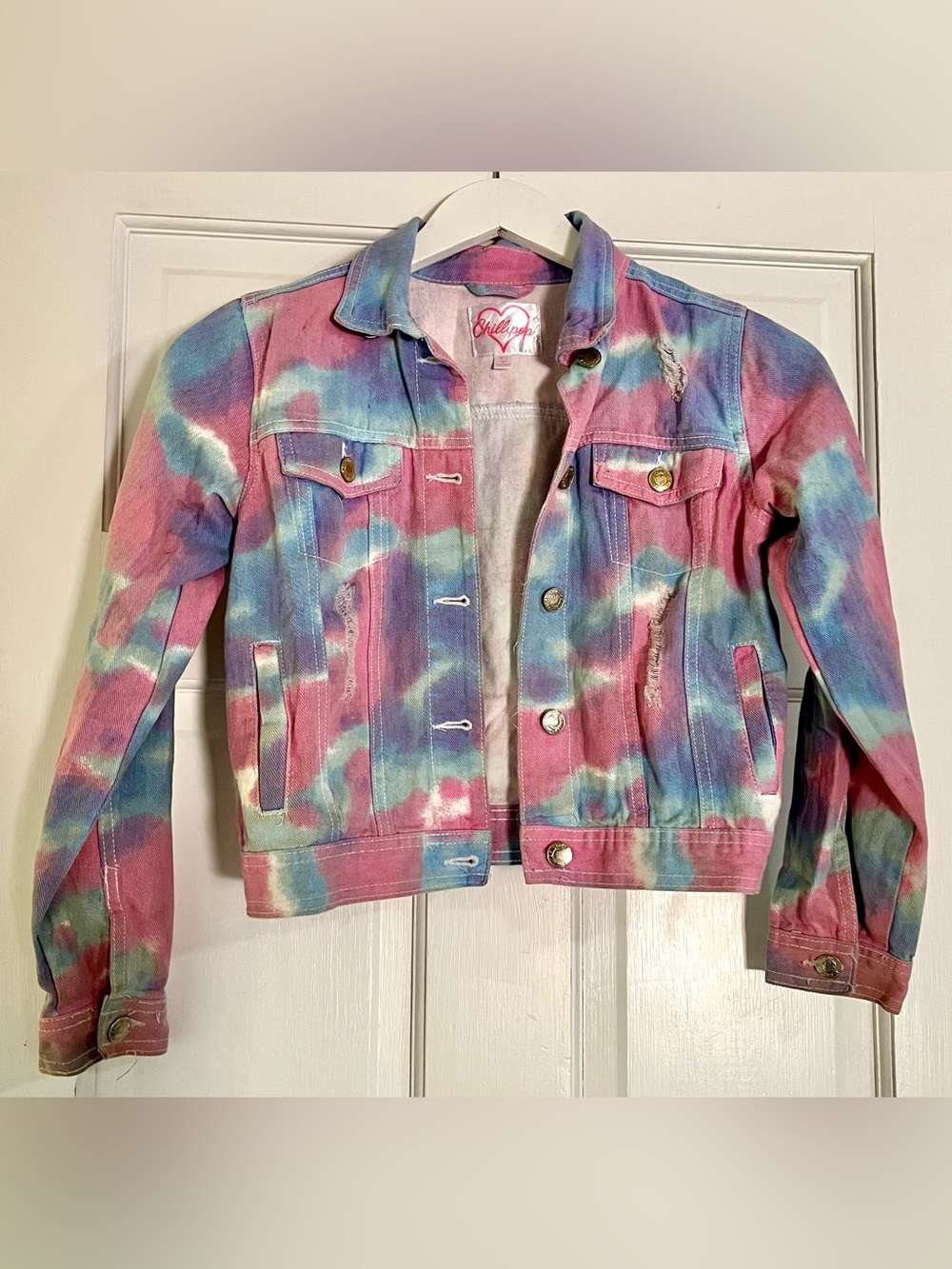 Chillipop Girls Size 10/12 Tie-Dye Denim Jacket - Pink & Blue